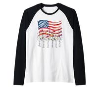Watercolor National Flag Wildflowers Free Brave Raglan Baseball Tee