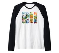 Watercolor Nature Adventure Farm Scenery Art Raglan Baseball Tee