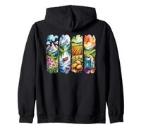 Watercolor Nature Adventure Farm Scenery Art Zip Hoodie