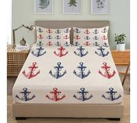 Watercolor Nautical Elements Fitted Sheet 4ft Small Double Bed 48x75 inch For Kids Boys Girls Teens Room Decor 30cm Deep Pockets Fitted Sheet Set Beige Breathable Hypoallergenic Bedding Set