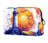 Watercolor Nautical Lighthouse Cosmetic Makeup Bag Small Travel Zipper Pouch Portable Toiletry Bag Makeup Organizer for Women Girls