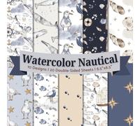 Watercolor Nautical Scrapbook Paper Craft Pad: 10 Marina Designs, 20 Double-Side Sheets Print on 8.5"x8.5" Size Paper With Premium Vibrant Color. ... Decoupage, Cardstock, DIY Project & More!