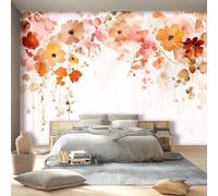 Watercolor Neutral Floral Line Art Large Wall Mural Photo Wallpaper Mural - Pink Non-Woven Decorative Wallpaper for Children's Bedroom Living Room Home Decoration, Easy to Apply 300 x 210 cm (W x H)