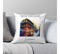 Watercolor New Orleans Louisiana Square Pillowcase Polyester Linen Velvet Pattern Zip Decorative Bed Cushion Cover