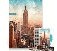 Watercolor New York Jigsaw Puzzle1000 Pieces Mind Train Fun Clean Cut Sturdy Components Captivating Leisure for Cozy Indoors (38x52cm)