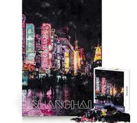 Watercolor Night Shanghai 1000 Piece Jigsaws for Adults Puzzle Sharp Memory Peaceful Fun Neat Edges Thoughtful Gift (50x75cm)