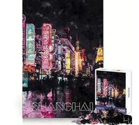 Watercolor Night Shanghai Adults 1000 Pieces Puzzle Reasoning Practice Easy Enjoyment Premium Edges Lovely Gift (38x52cm)