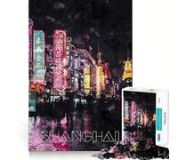 Watercolor Night Shanghai Jigsaw Puzzle 1000 Piece Creative Skill Toy Clean Cut Sturdy Components Travel-friendly Brain Game Gift (38x52cm)