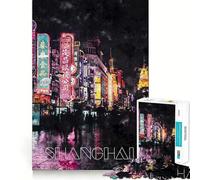 Watercolor Night Shanghai Jigsaw Puzzle 1000 Pieces Mental Focus Game Precision Cut Smooth Edges Absorbing Activity for Quiet Nights (38x26cm)