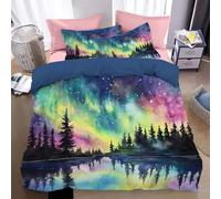 Watercolor Northern Lights Duvet Cover Set King Fantasy Starry Sky Theme Bedding Set Decorative Soft Microfiber 3D Printed Quilt Cover With 2 Pillow Shams, 3 Pcs, Rainbow Colors 220 X 230 Cm