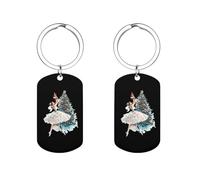 Watercolor Nutcracker Ballet Christmas Tree Keyring Stainless Steel Charms Keychain Car Key Ring Bag Accessories Gifts