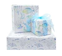 Watercolor Ocean Birthday Wrapping Paper for Kids Girls Boys,4 Sheets Sea Fishes Coral Shell Design Gift Wrap Paper Colorful Kraft Wrapping Paper for Birthday Christmas Baby Shower,28x20 Inches