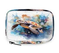 Watercolor Ocean Sea Turtle Pill Organizer Travel Medicine Case with Zipper Daily Vitamin Storage Bag Portable 8 Slot Weekly Pill Box Supplement Holder for Home Office Gym Travel