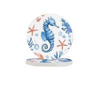 Watercolor Ocean Seahorse Coasters Set of 6Sea Starfish Absorbent Diatomite Coasters Quick Dry Cup Mat for Drinks Round Mugs Pad for Table Bar Home Decor
