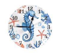Watercolor Ocean Seahorse Wall Clock Sea Starfish Silent Non-Ticking Wall Clocks Battery Operated for Living Room Bedroom Kitchen Office Decorative