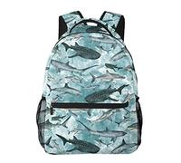 Watercolor Ocean Sharks Kids Backpacks Large-Capacity School Bags 16 Inch Portable Laptop Bookbag Casual Backpack For 1th- 6th Grade Boys And Girls