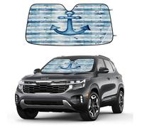 Watercolor Ocean Stripe Anchor Car Windshield Sun Shade Foldable Reflective Sunshade UV Protection Heat Block Front Window Shade for Car Truck SUV Keeps Interior Cool with Suction Cups