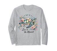 Watercolor Ocean Turtle Live in the Moment Floral Long Sleeve T-Shirt