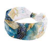 Watercolor Ocean Turtle with Leaves Bubbles and Starfish Wide Headbands for Women, Yoga Workout Head Bands Wide Elastic Hair Bands for Washing Face Makeup
