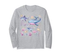 Watercolor Ocean Whale Shark Fish Coral Scene Long Sleeve T-Shirt