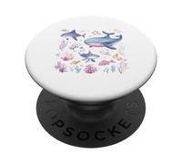 Watercolor Ocean Whale Shark Fish Coral Scene PopSockets Adhesive PopGrip