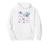 Watercolor Ocean Whale Shark Fish Coral Scene Pullover Hoodie