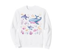 Watercolor Ocean Whale Shark Fish Coral Scene Sweatshirt