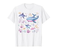 Watercolor Ocean Whale Shark Fish Coral Scene T-Shirt