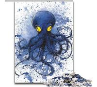 Watercolor Octopus Jigsaw Puzzles for Adults Teenagers Jigsaws Puzzle, Learning Educational Toys Family Games with Matching Poster And Trivia Sheet (50x75cm)