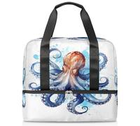 Watercolor Octopus Pattern Sports Tote Gym Bag for Women Men, Travel Duffel Bag with Shoe Compartment Large Capacity Workout Overnight Bag for Fitness Yoga Swimming Weekend