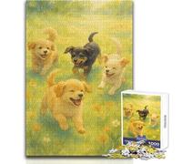 Watercolor of Four Puppies Playing in A Field 1000 Pieces Puzzles for Adults Interactive Educational Skill Game Great Meaningful Gift Idea Size 50x75cm