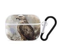 Watercolor of Hawk Sitting AirPods Pro Case Cover with Keychain Ring PC Hard Shell Protective Case for AirPods Pro 2nd for Women Men Generation Easy Open Full Drop Protection Cover White-Style