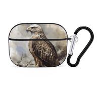 Watercolor of Hawk Sitting AirPods Pro Case Cover with Keychain Ring PC Hard Shell Protective Case for AirPods Pro 2nd for Women Men Generation Easy Open Full Drop Protection Cover Black-Style