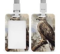 Watercolor of Hawk Sitting Badge Holder Hard Plastic Card Case Protector Pouch Name Key Card Holder Case for Office ID Credit Cards and Proximity Key Cards