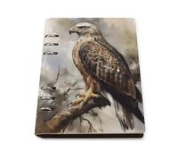 Watercolor of Hawk Sitting in The Tree A5 Loose Leaf Notebook, Premium PU Leather Refillable 6-Ring Binder Journal, Durable Cover Lined Paper Lay Flat Design for Writing Journaling and Organization