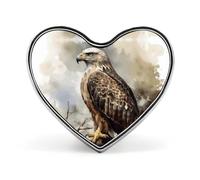 Watercolor of Hawk Sitting in The Tree Brooch Elegant And Graceful Heart Lapel Pin Love Printed Cute Badge Unisex Fashion Broochs for Bag Jacket Clothes Accessories Love form Style