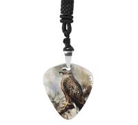 Watercolor of Hawk Sitting in The Tree Guitar Pick Necklace Exquisite Titanium Steel Personalized Necklaces Cool Pendant Necklaces Fashion Guitar Pick Holder Necklace Unique Gifts for Adult