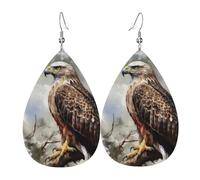 Watercolor Of Hawk Sitting In The Tree Leather Earring Fashion Earring Lightweight Dangle Earrings For Beach Women