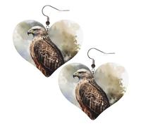 Watercolor of Hawk Sitting in The Tree Leather Earrings for Women Heart Dangle Earrings Lightweight Drop Earring Jewelry Gift