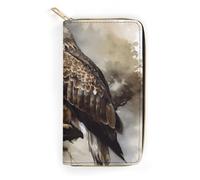 Watercolor of Hawk Sitting in The Tree Leather Wallet, Bifold Stylish Wallets, Credit Card Holder for Passport Covers, Purse Passport Bag for Men Women