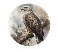Watercolor of Hawk Sitting in The Tree Tempered Glass Cutting Board for Kitchen Non-Slip Chopping Block Round Chopping Board Easy to Clean Butcher Block for Meat Fruits Vegetables & Bread 7.9"