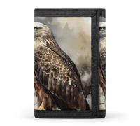 Watercolor of Hawk Sitting in The Tree Wallet Compact Blocking Trifold Wallets with Zipper Minimalist Purse Wallet Credit Card Holder