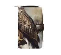 Watercolor of Hawk Sitting in The Tree Wallet Multifunctional Wallets for Men Compact Wallet Purse Passport Bag