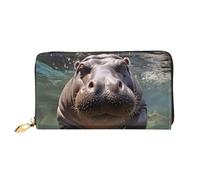 Watercolor of Hawk Sitting in The Tree Women's Wallet Large Capacity Credit Card Holder Zip Phone Clutch Ladies Travel Purse, Diving Hippo, One Size, Classic