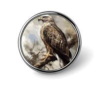 Watercolor of Hawk Sitting Round Badge Cute Enamel Lapel Pin Brooches Button Pin Personalized Clothing Decoration Unisex Badge Holder Hats Bags Shirts Decor