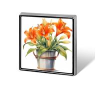 Watercolor Orange Lily in A Pot Unisex Brooches & Pins Square Lightweight Lapel Badge Jewelry for Clothing Shawl Hat