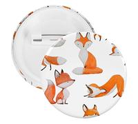 Watercolor Orange White Foxes Doing Different Actions on White 1 PC Round Tinplate Badge, Badge Lapel Tie Pin, Lightweight Button Badge for Women Men Office Worker Teacher Student Decor