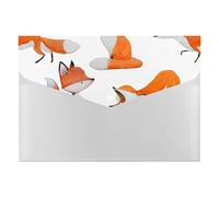Watercolor Orange White Foxes Doing Different Actions on White 6 Pockets Expanding File Organizer, File Manager Flap and Snap Button Closure for Student Teacher Doctor School 13 x 9.1 inch