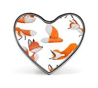 Watercolor Orange White Foxes Doing Different Actions on White Heart Badge Smooth Surface Lapel Tie Pin, Lightweight Badge for Women Men Office Worker Nurse Teacher Student Shirts Backpack
