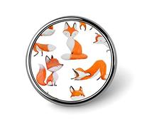 Watercolor Orange White Foxes Doing Different Actions on White Round Badge Smooth Surface Lapel Tie Pin, Lightweight Badge for Women Men Office Worker Nurse Teacher Student Shirts Backpack